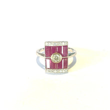9ct White Gold Art Deco Ruby and Diamond Ring