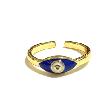 Blue Enamel and Brass Evil Eye Ring
