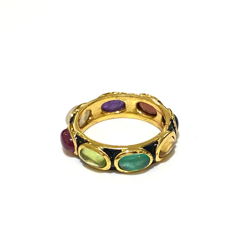 Gemstone and Black Enamel Ring