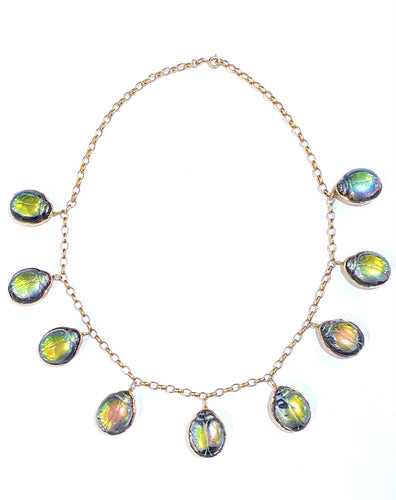 9ct Rose Gold Favrile Glass Scarab Necklace