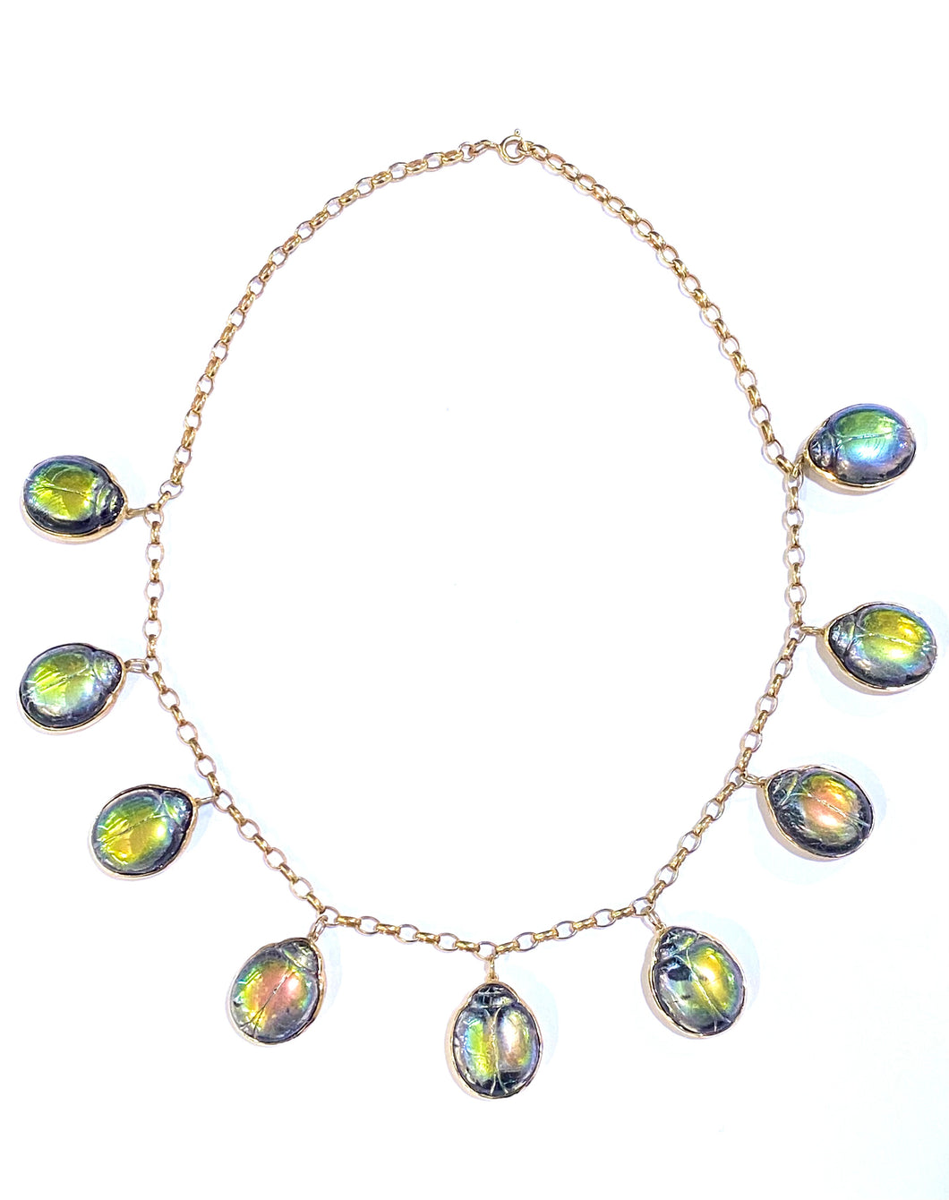 9ct Rose Gold Favrile Glass Scarab Necklace