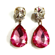 Pink and White Crystal Drop Earrings