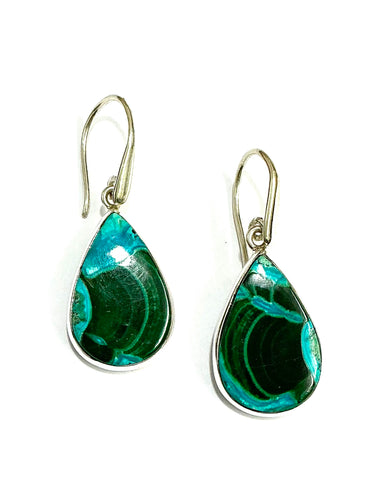 Chrysocolla Malachite Sterling Silver Drop Earrings