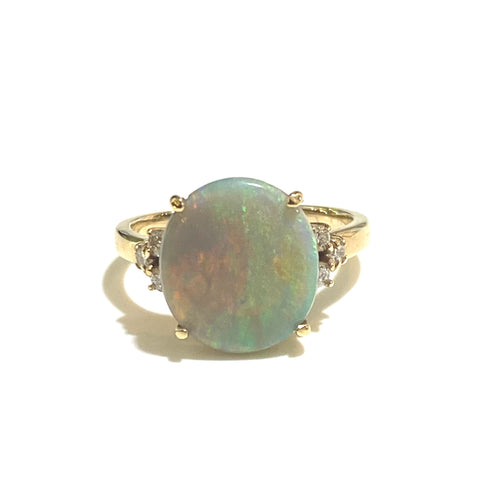 9ct Yellow Gold 2.8ct Solid Opal and Diamond Ring