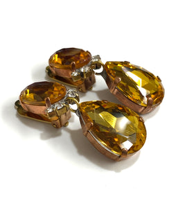 Yellow Crystal Clip On Earrings
