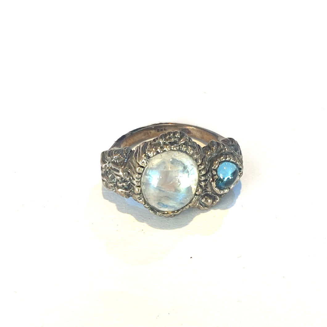 Sterling Silver Moonstone and Topaz Ring