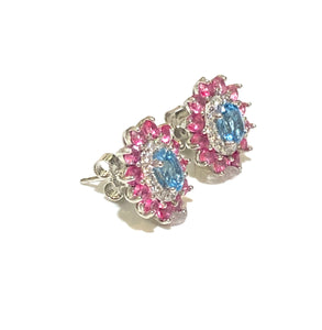 Sterling Silver Pink and Blue Topaz Earrings