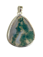 Large Teardrop Moss Agate Sterling Silver Pendant