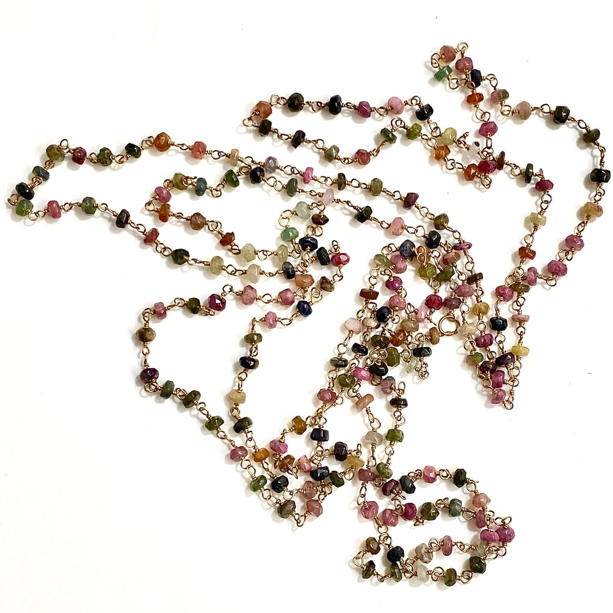 Natural  Variegated Multi-Coloured Tourmaline Wired Necklace