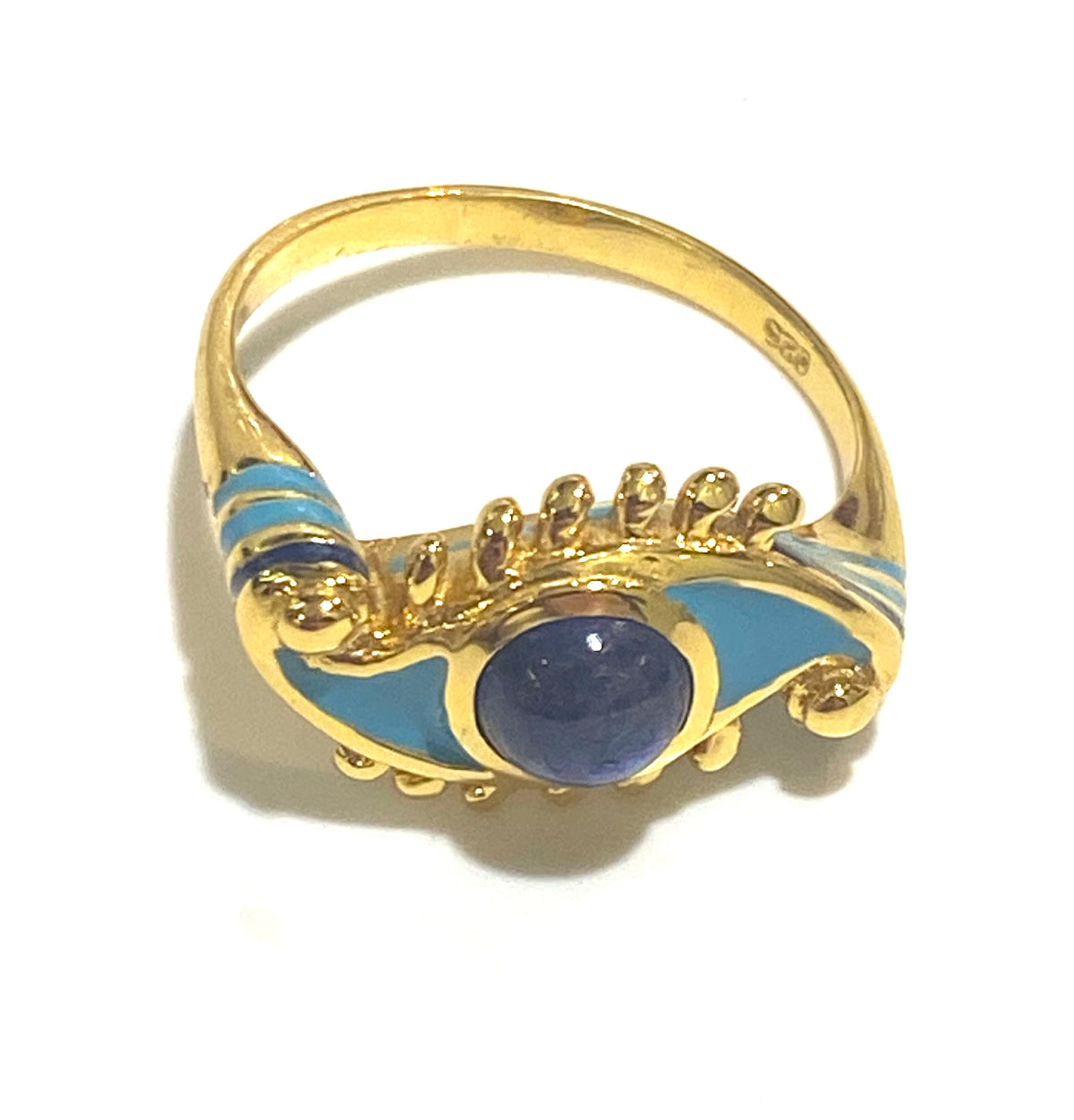 Blue Enamel, Gemstone and Sterling Silver Brass Evil Eye Ring