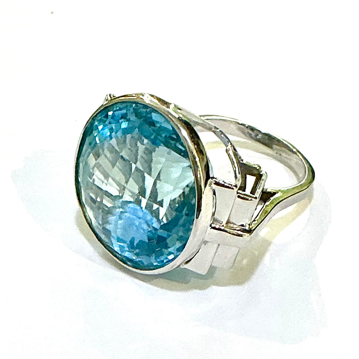 9ct White Gold Checkerboard Cut Dome Natural Topaz Ring