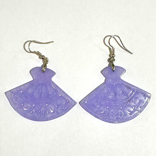 Sterling Silver Lavender Jadeite Carved Fan Earrings