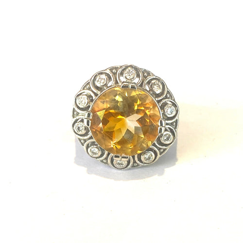 9ct White Gold Citrine and Diamond Ring