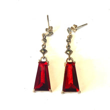 Sterling Silver Red Crystal and Marcasite Earrings