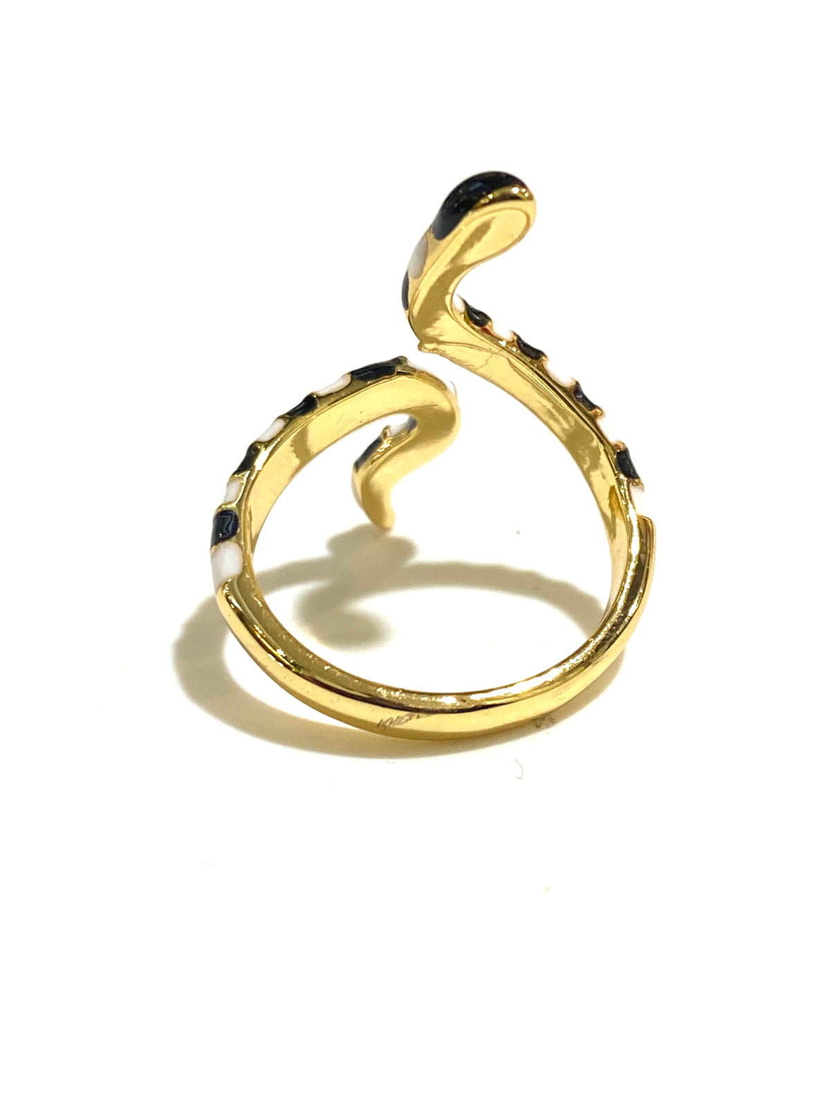 Black and White Enamel and Brass Snake Ring