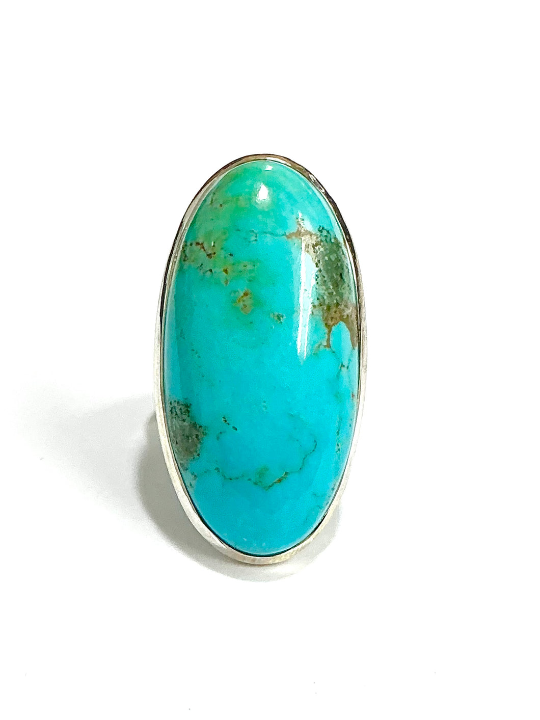 Long Oval Turquoise Cabochon Sterling Silver Ring