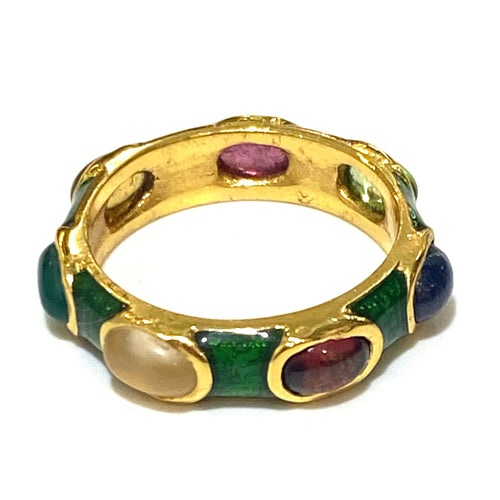 Gemstone and Green Enamel Ring