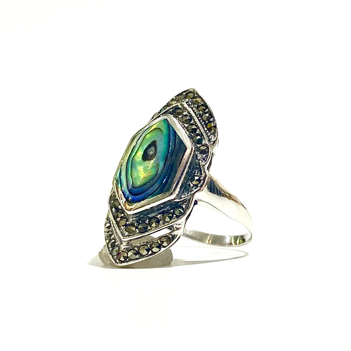 Sterling Silver Marcasite and Paua Shell Ring