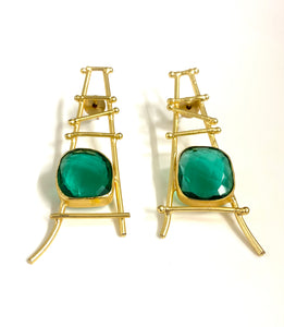Gold and Green Costume Earrings