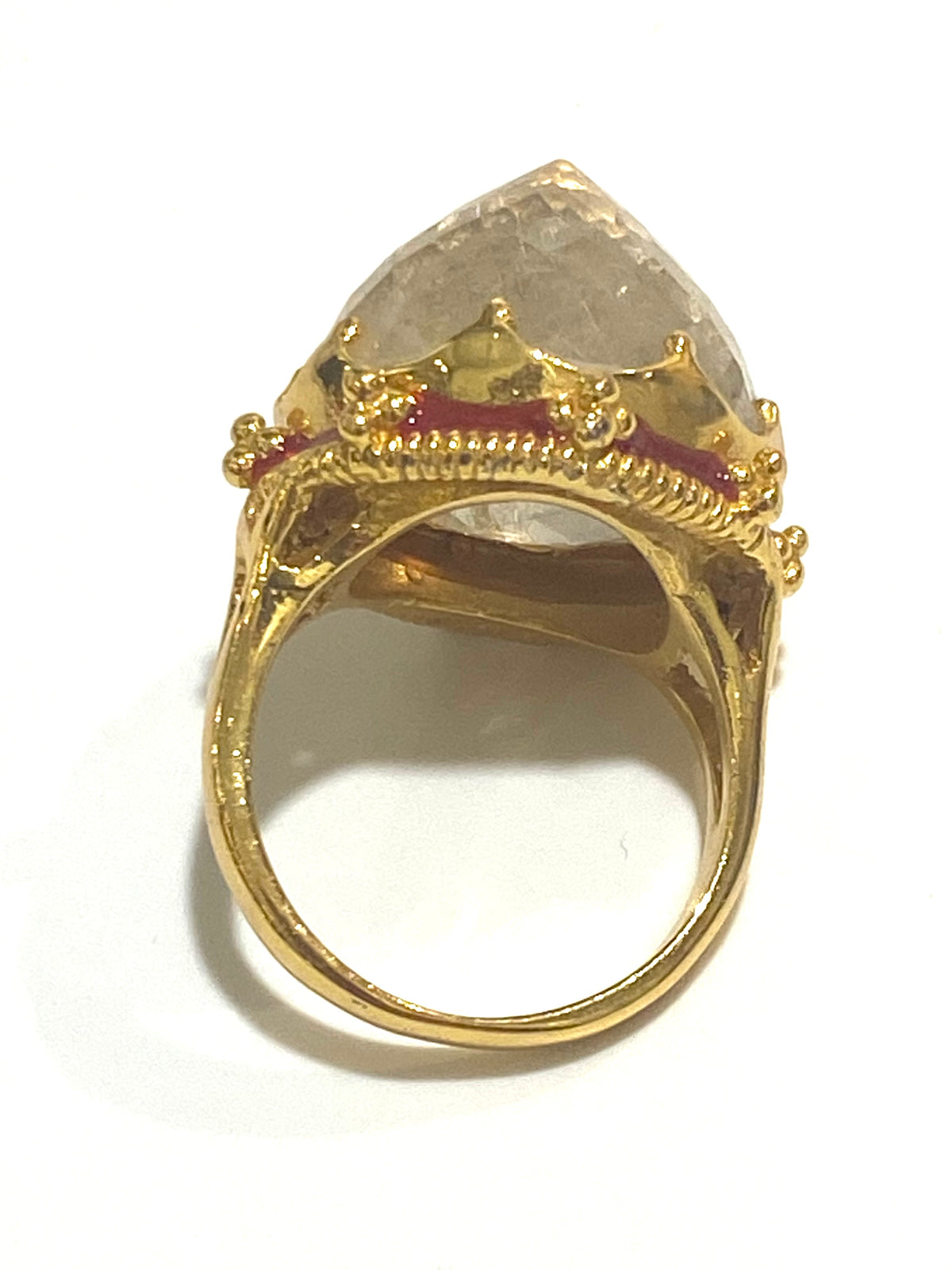 Rock Crystal, Enamel and Brass Ring