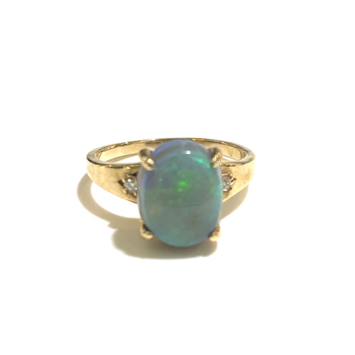 9ct Yellow Gold 3.25ct Solid Black Opal and Diamond Ring