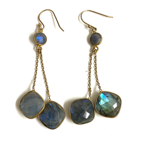 Sterling Silver Gold Plate Labradorite Drop Earrings