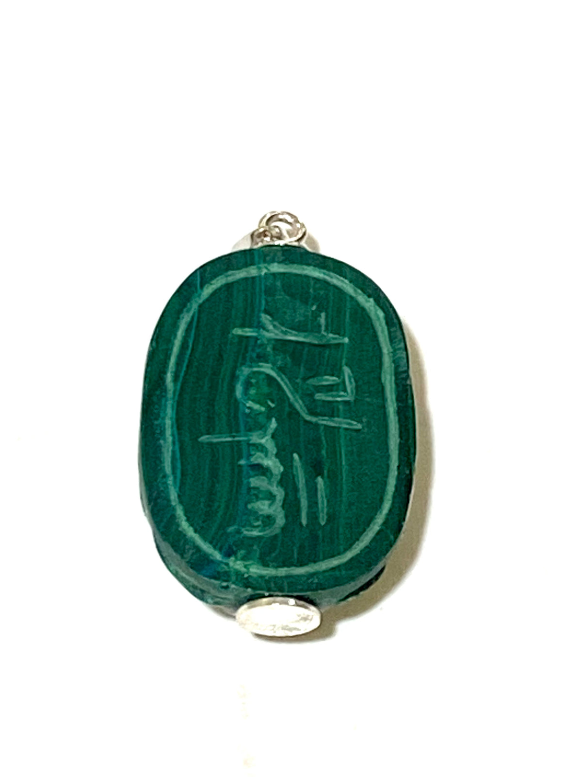 Malachite Scarab Beetle Pendant with Sterling Silver Bail