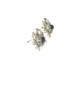 Sterling Silver Black Onyx and Marcasite Crab Earrings