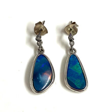 9ct Gold Diamond and Solid Black Opal Earrings
