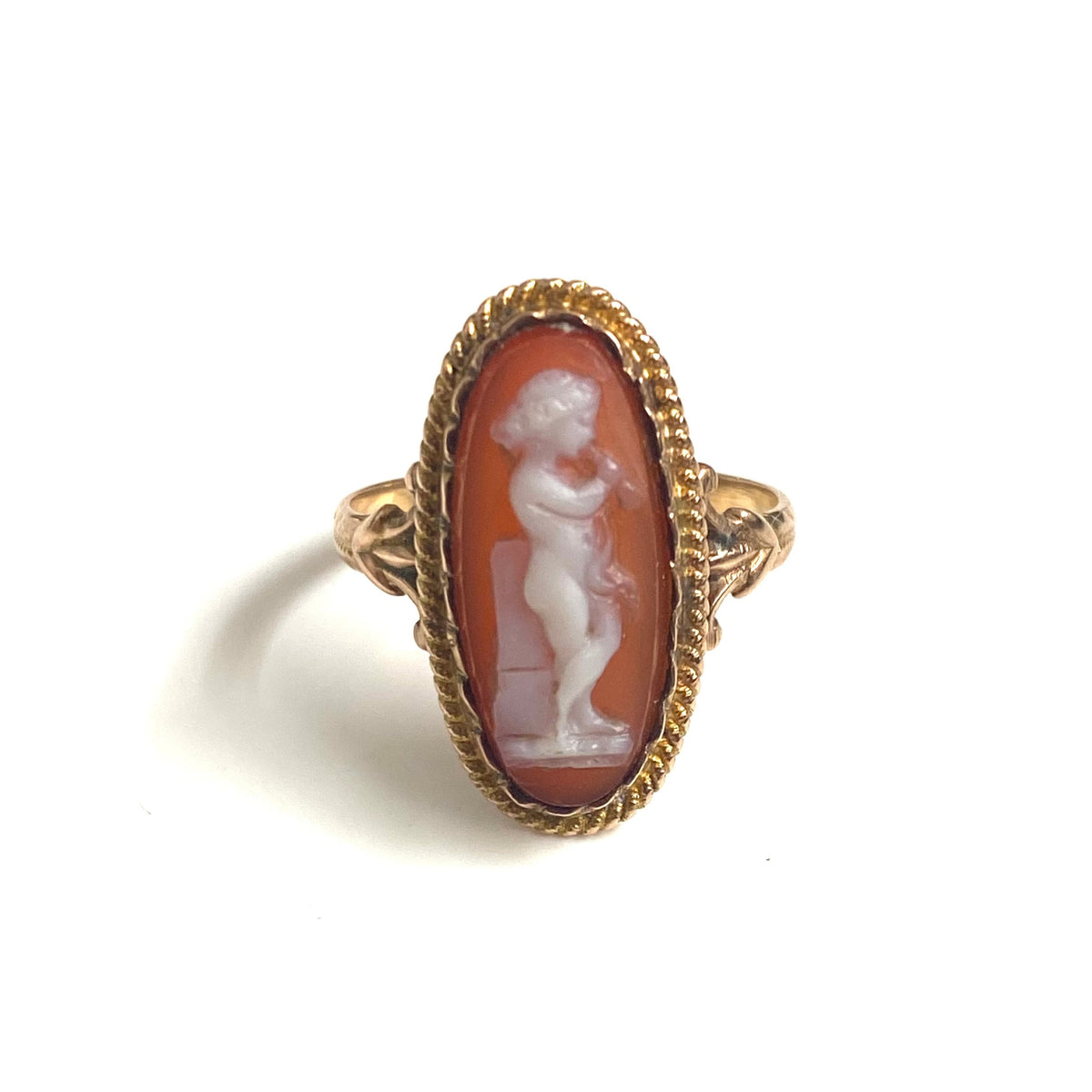 Antique 9ct rose Gold Italian Cameo Cherub Ring
