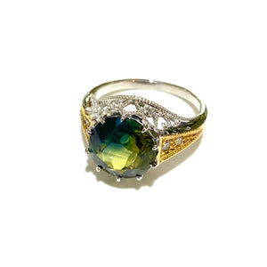 18ct Gold 4ct Round Faceted Parti Coloured Sapphire Ring