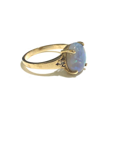 9ct Yellow Gold 2.4ct Solid Black Opal and Diamond Ring
