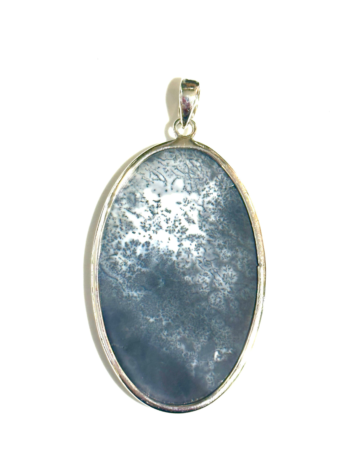 Large Oval Dendritic Agate Sterling Silver Pendant
