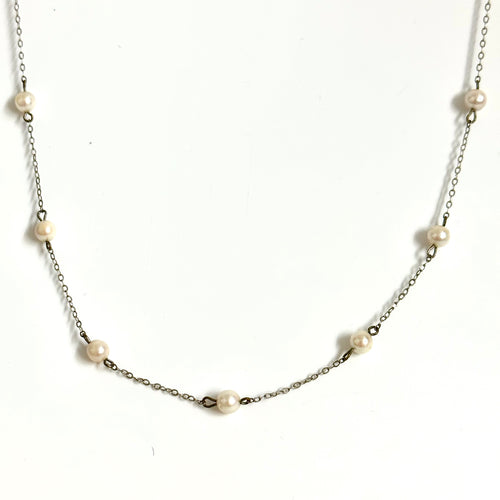 Sterling Silver Cultured Pearl Station Necklace