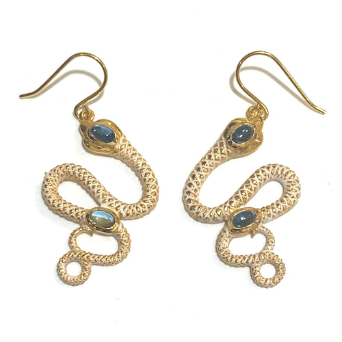 Topaz, Brass and Enamel Snake Earrings