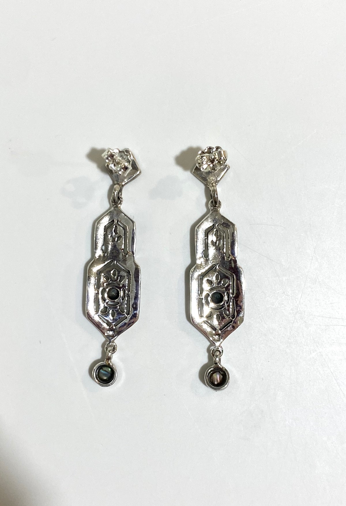 Sterling Silver Marcasite and Paua Shell Drop Earrings
