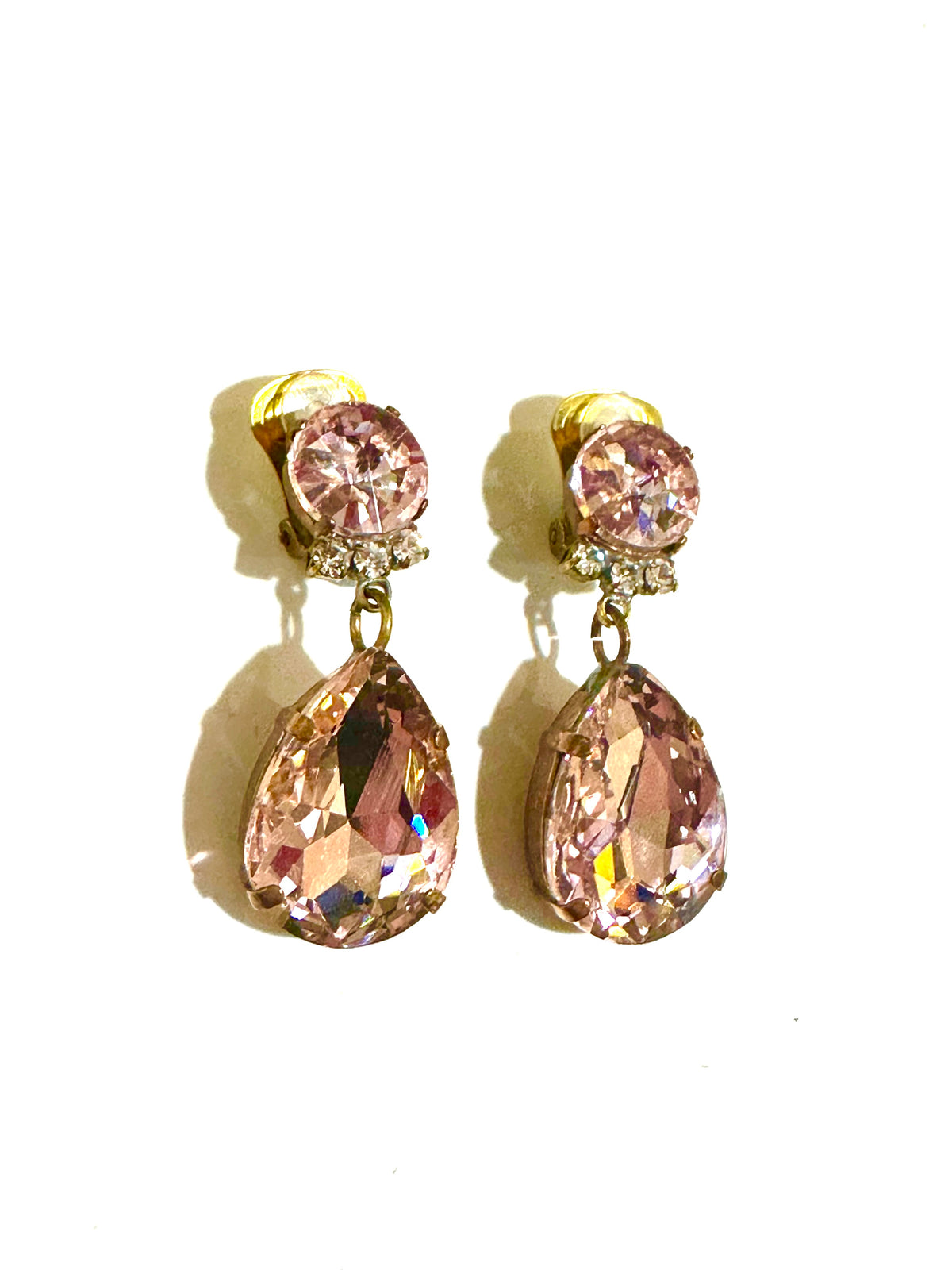 Czech Crystal Pale Pink Clip On Earrings
