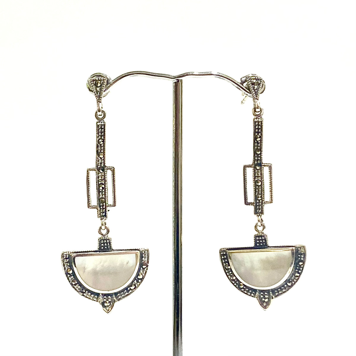 Sterling Silver Marcasite and Mother of Pearl Earrings