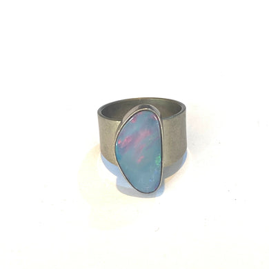 Sterling Silver Opal Ring with Thick Band