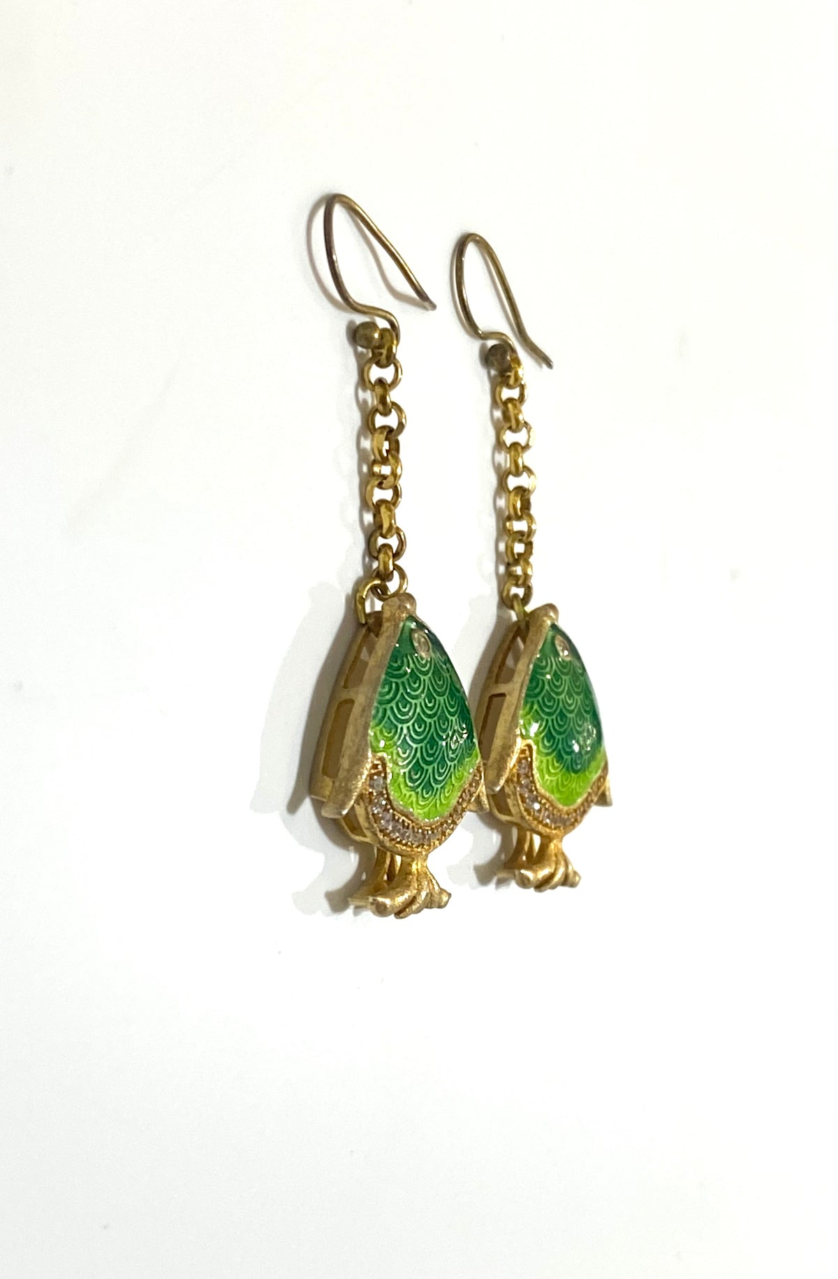 Sterling Silver Gold Plate Enamel and CZ Fish Earrings