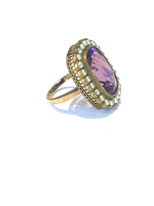 9ct Gold Amethyst and Pearl Ring