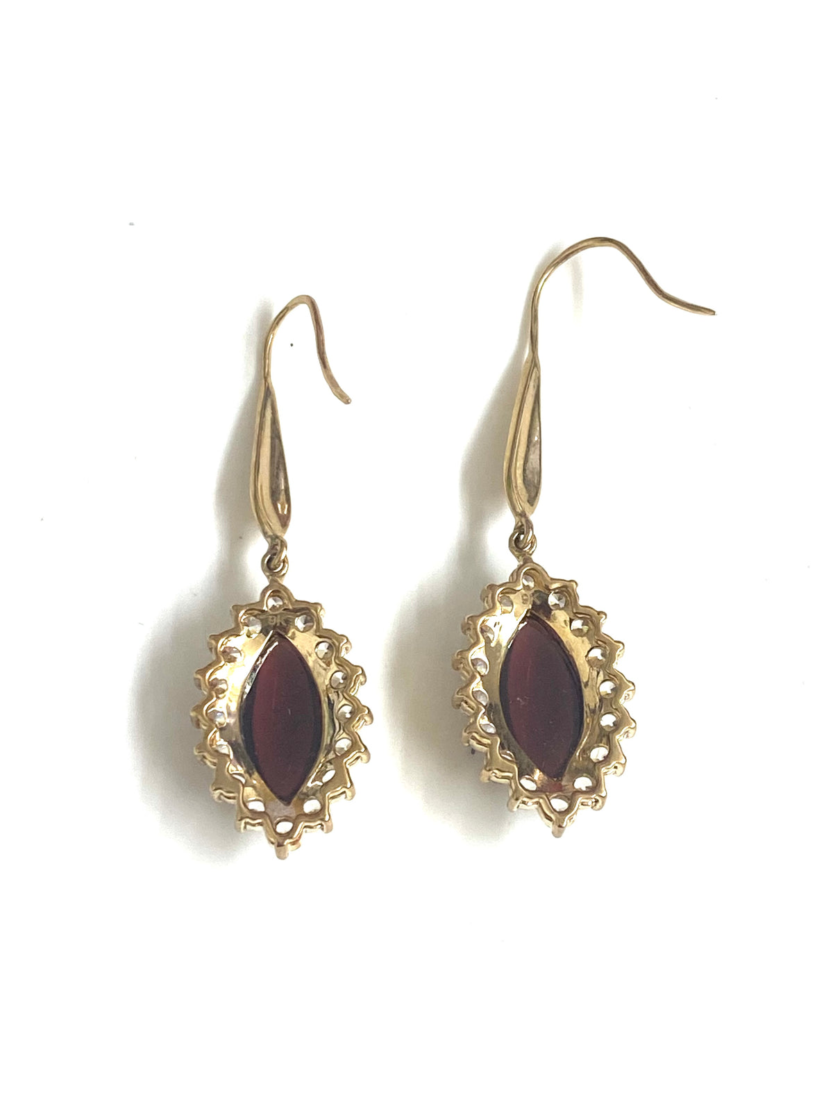 Sterling Silver Gold Plate Garnet and CZ Drop Earrings