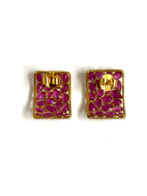 18ct Gold Square Ruby Earrings