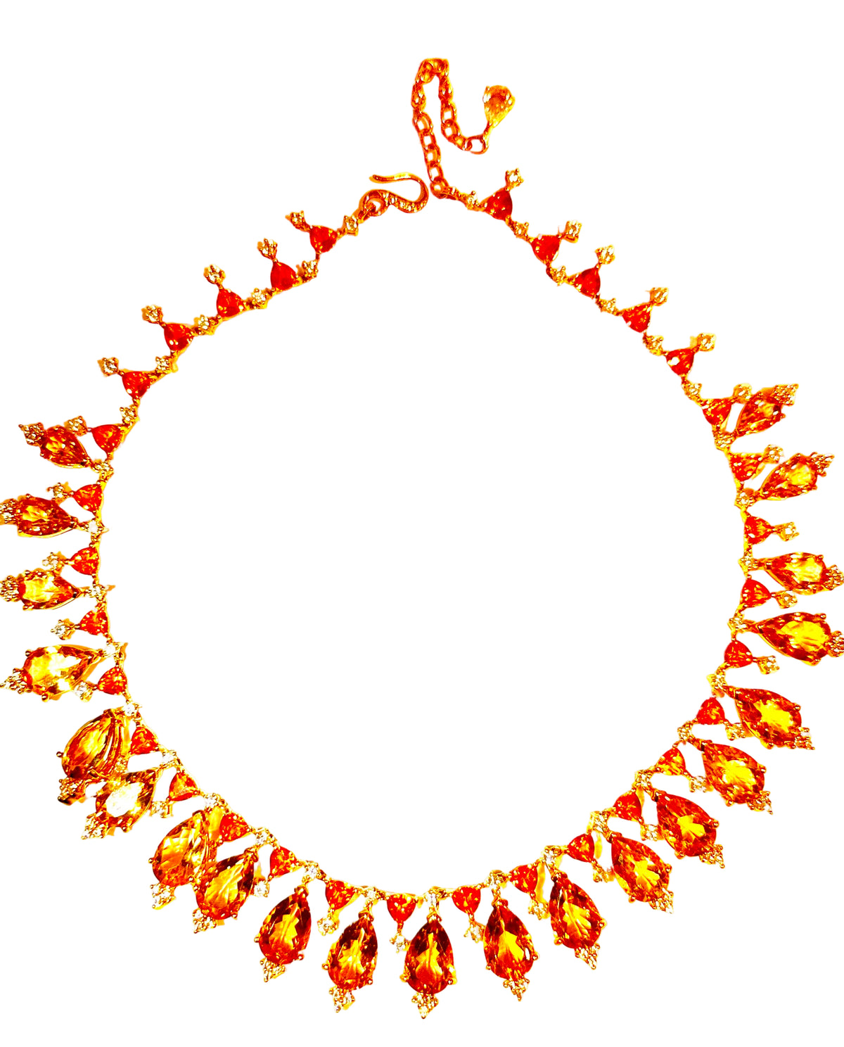 90ct Natural Citrine and Mexican Fire Opal Necklace Sterling Silver Gold Plated Collar