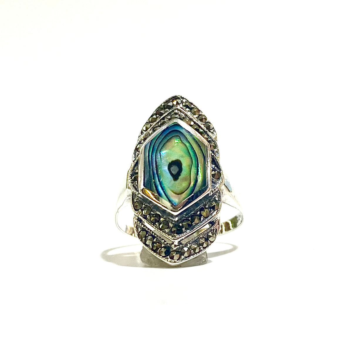 Sterling Silver Marcasite and Paua Shell Ring