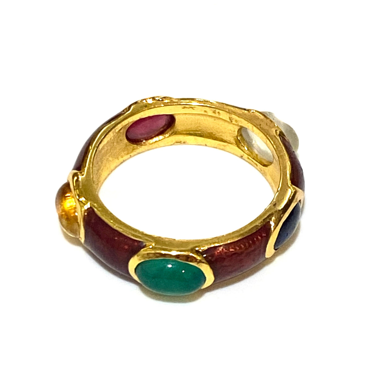 Red Enamel and Gemstone Ring