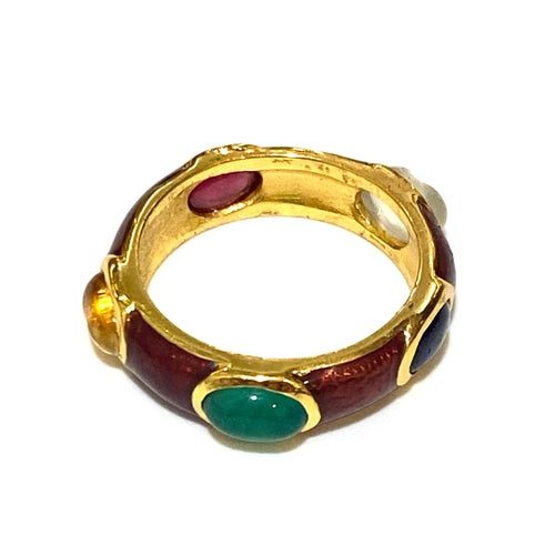 Red Enamel and Gemstone Ring