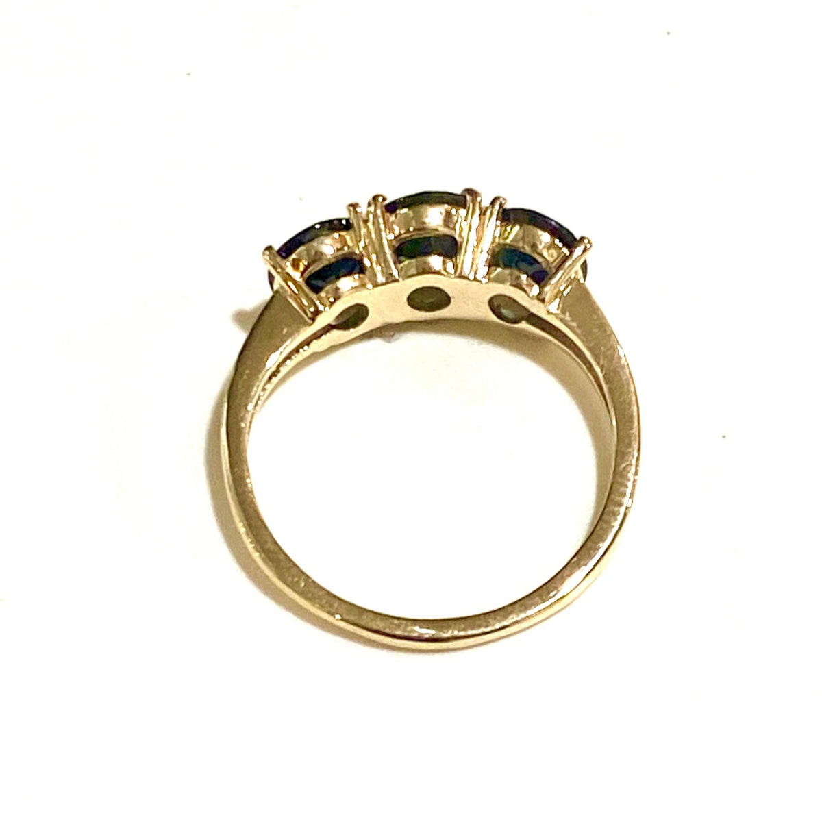9ct Yellow Gold Teal Sapphire Trilogy Ring