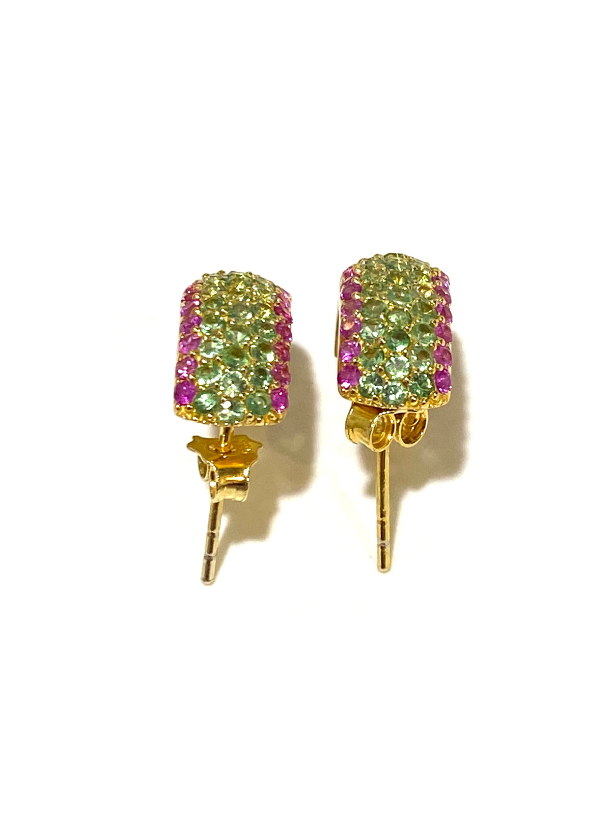Sterling Silver Gold Plate Pink Sapphire and Tsavorite Garnet Earrings