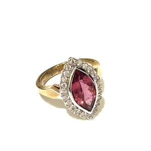 9ct Gold Pink Tourmaline and Diamond Marquis Ring